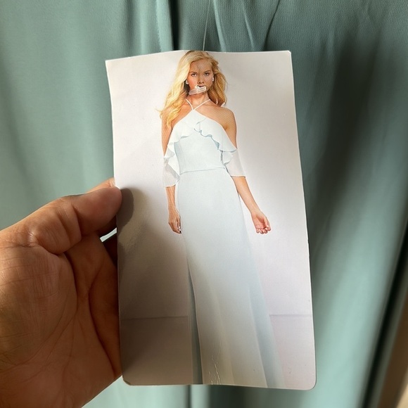 MORILEE BY MADELINE GARDNER Deep Sea Cold Shoulder Chiffon Bridesmaid Dress - Picture 11 of 16